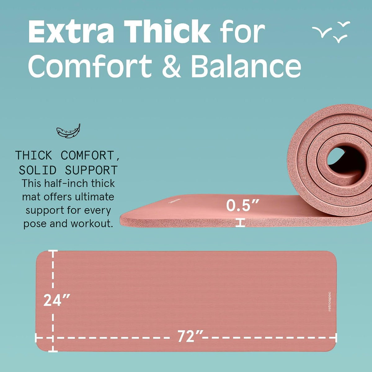 Solana Yoga Mat Thick 1/2In Non-Slip Workout Mat with Nylon Strap - 72X24In Exercise Mat for Pilates, Stretching & Fitness - BPA Free, Easy Clean