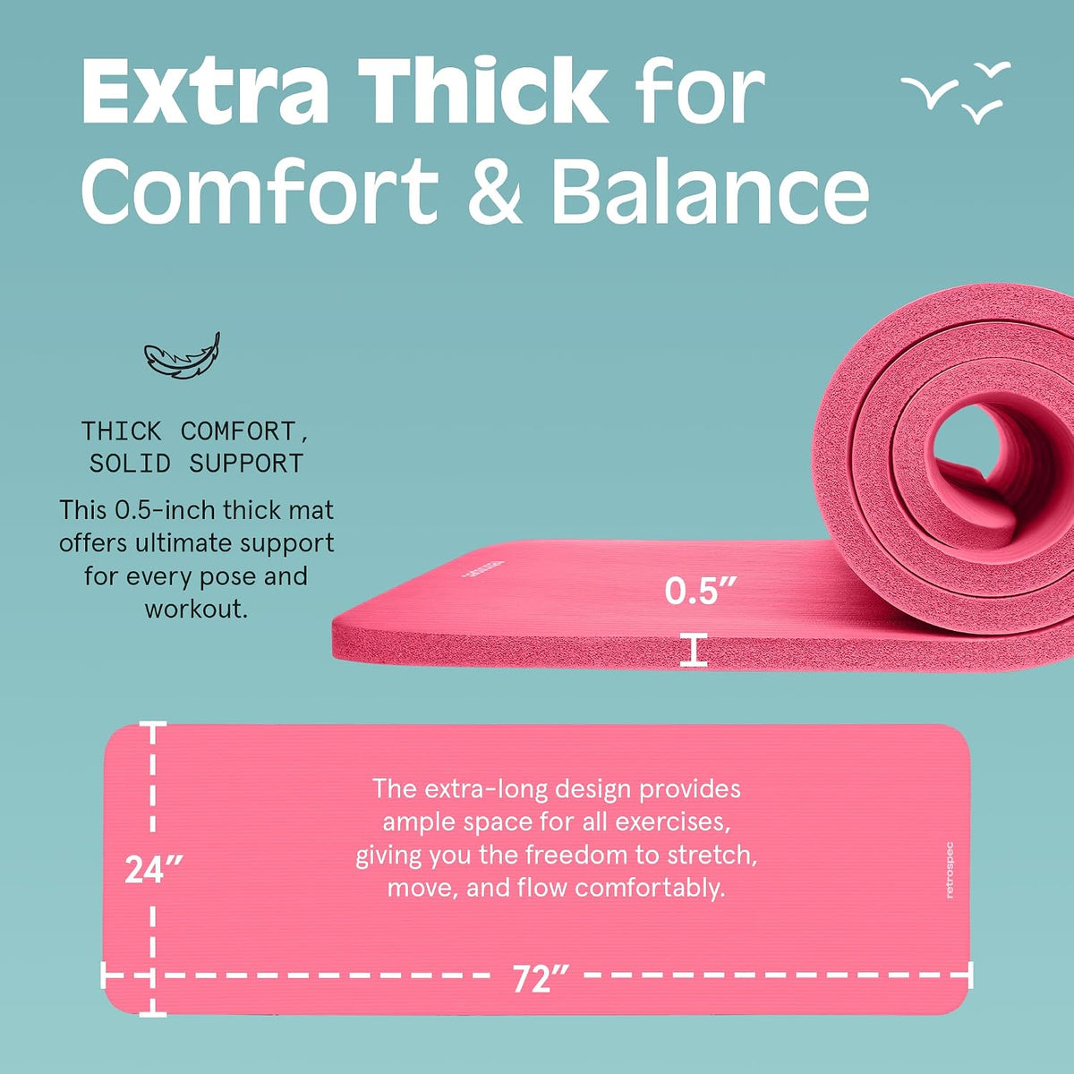 Solana Yoga Mat Thick 1/2In Non-Slip Workout Mat with Nylon Strap - 72X24In Exercise Mat for Pilates, Stretching & Fitness - BPA Free, Easy Clean