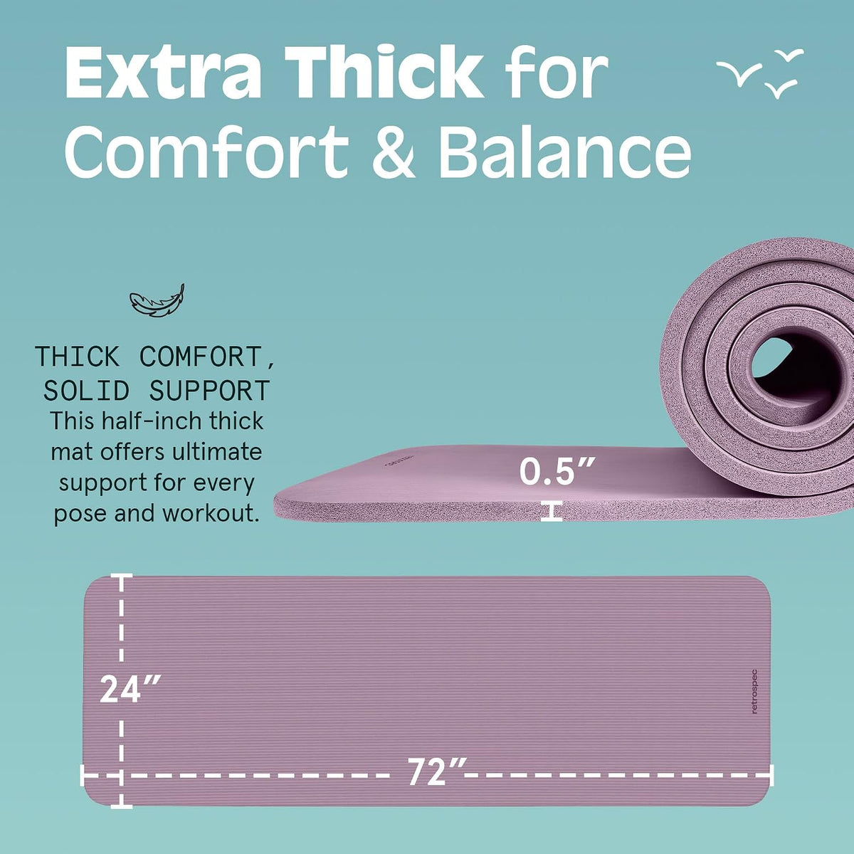 Solana Yoga Mat Thick 1/2In Non-Slip Workout Mat with Nylon Strap - 72X24In Exercise Mat for Pilates, Stretching & Fitness - BPA Free, Easy Clean