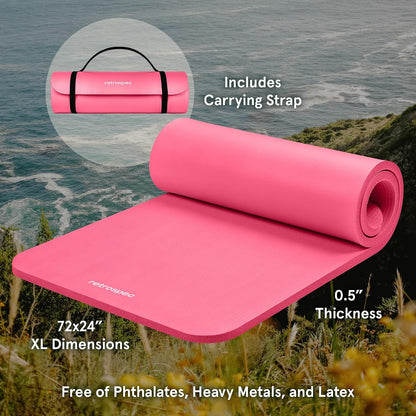 Solana Yoga Mat Thick 1/2In Non-Slip Workout Mat with Nylon Strap - 72X24In Exercise Mat for Pilates, Stretching & Fitness - BPA Free, Easy Clean